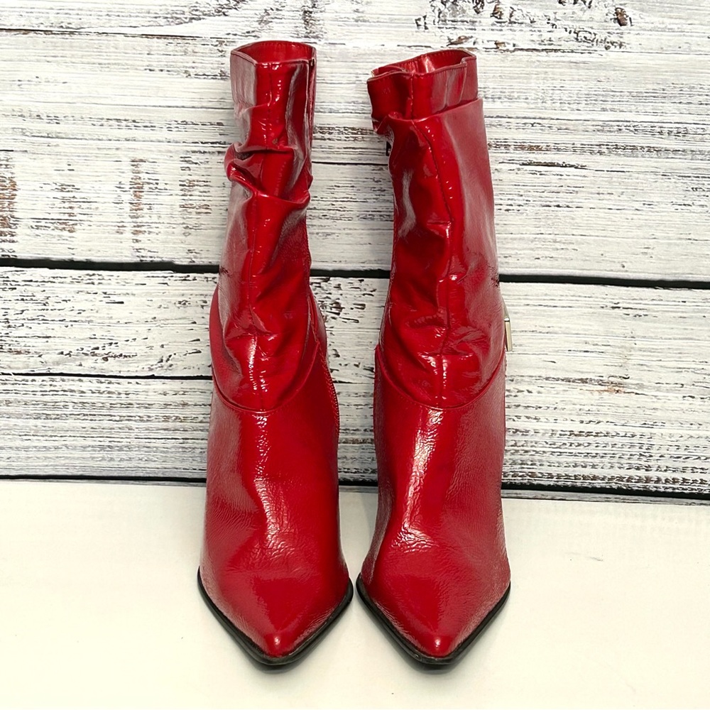 Red sexy heeled boots size 8.5 W - Picture 4 of 11